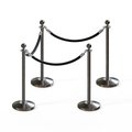 Montour Line Stanchion Post and Rope Kit Sat.Steel, 4 Ball Top3 Black Rope C-Kit-4-SS-BA-3-ER-BK-PS